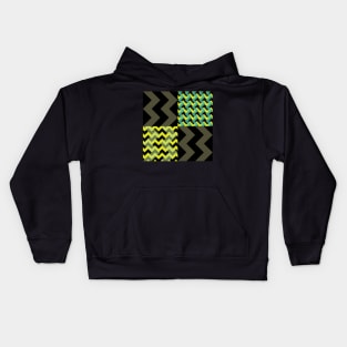 'Ziggy' - in Lime Green, Lemon Yellow, Teal and Aqua Green on a Black and Khaki base Kids Hoodie